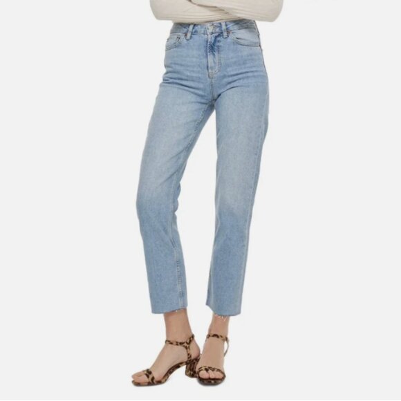 Topshop Denim - TOPSHOP Raw Hem Straight Leg Crop Jeans in Size W28 BLEACH LIGHT WASH